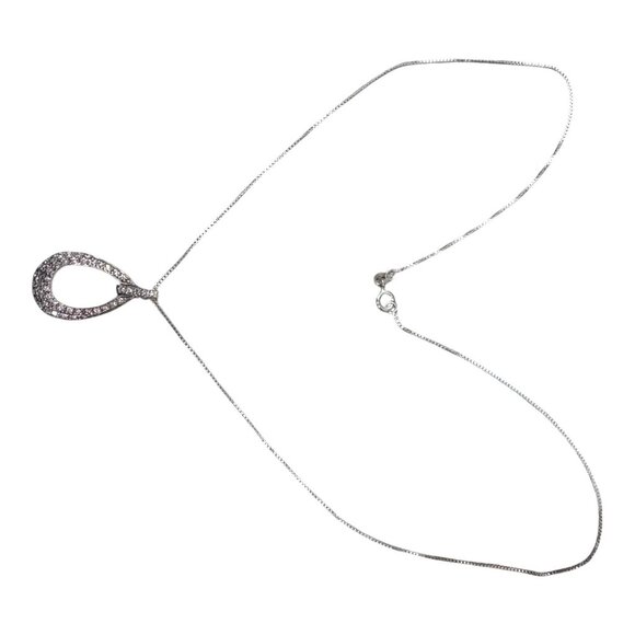 FAS Italy Cubic Zirconia Teardrop Pendant Necklace Sterling Silver Box 18" VTG - Picture 8 of 8